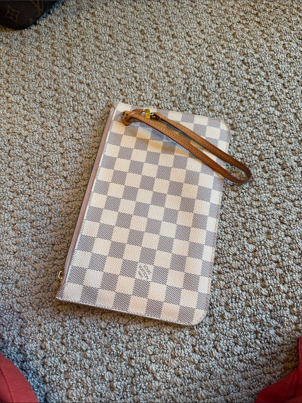 Louis Vuitton Damier Azur Check Wristlet with Tan Strap